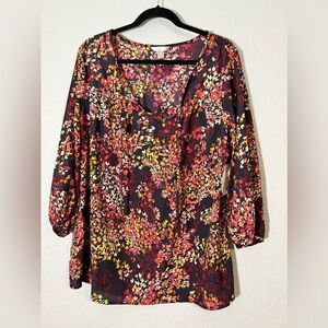 White Stag peasant blouse‎ boho blouse lightweight top leaf pattern size XXL